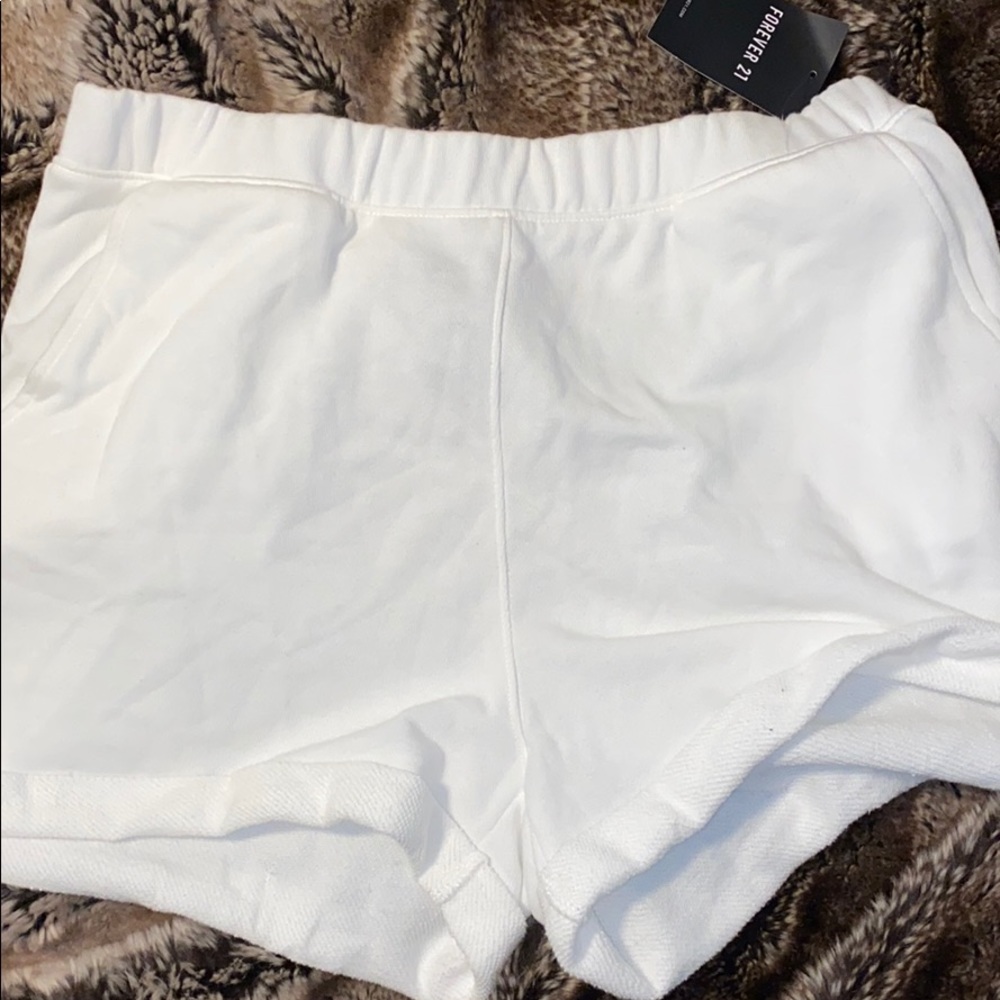 White Cuffed French Terry Shorts